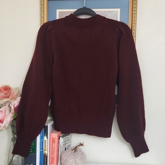 Burgundy balloon sleeve knit sweater Cozy Fall Winter formal party church school - Picture 9 of 10